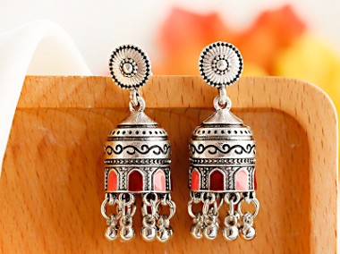 Nowe indyjskie kolczyki jhumka srebrny kolor dzwonki handmade boho hippie etno-1