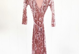Welurowa sukienka Dry Lake XS 34 S 36 brudny róż różowa wrap dress na imprezę