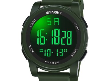 Duży zegarek elektroniczny Synoke wojskowy cyfrowy LED zielony army green WR50m -1