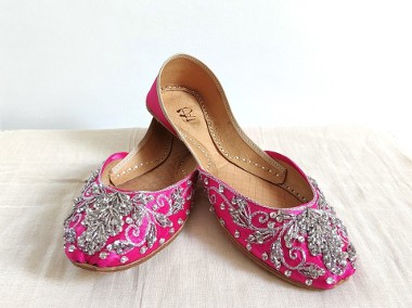 Indyjskie buty baleriny  khussa 38 zdobione orient boho księżniczka różowe-1