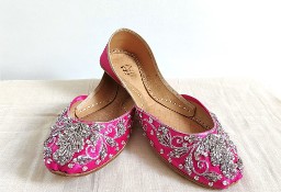 Indyjskie buty baleriny  khussa 38 zdobione orient boho księżniczka różowe