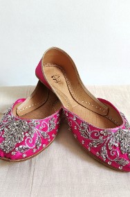 Indyjskie buty baleriny  khussa 38 zdobione orient boho księżniczka różowe-2