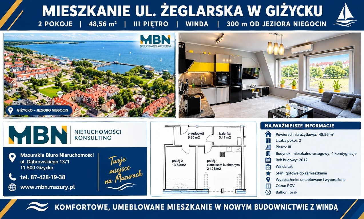 Mieszkanie na sprzedaż, 2 pokoje, 49 m², Giżycko