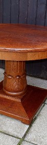 Unikatowy Zdobiony Dębowy Okrągły Stolik 1920 r. Po Renowacji-3