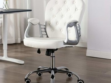 vidaXL Obrotowe krzesło biurowe, białe, obite sztuczną skórą-1