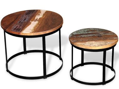 vidaXL Dwa stoliki do kawy z odzyskanego drewna, okrągłe, 40 i 50 cm244007-1