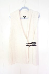 Biały kremowy kardigan H&M M 38 ryż ryżowy kamizelka sweter ciepły bezrękawnik-2