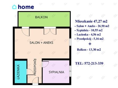 Mieszkanie 2 pok. 47,27m2 Projektant/Przybyszówka-1