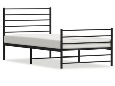 vidaXL Metalowa rama łóżka z wezgłowiem i zanóżkiem, czarna, 100x190cm-1