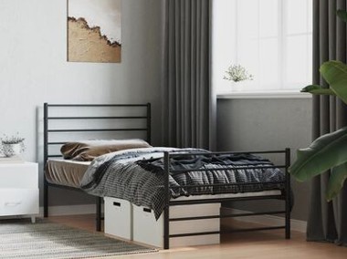 vidaXL Metalowa rama łóżka z wezgłowiem i zanóżkiem, czarna, 100x190cm-2