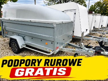 PRZYCZEPA 1300 KG Z POKRYWĄ – NOWA – HAMOWANA – PODPORY RUROWE GRATIS-1