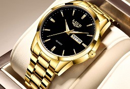 Zegarek męski klasyczny Lige złoty garniturowiec z bransoletą datownik luma box