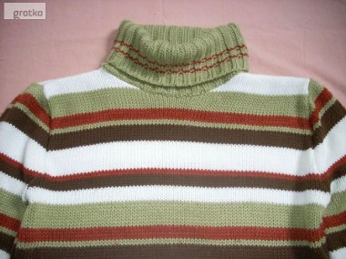 Milutki Sweter z Golfem Khaki Pasy 36 38-1