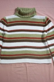 Milutki Sweter z Golfem Khaki Pasy 36 38-2