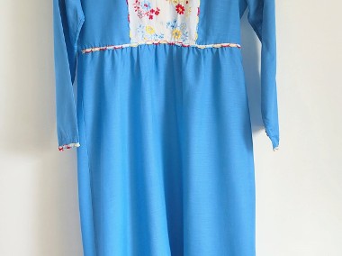 Koszula nocna niebieska S 36 haft kwiaty retro vintage bielizna piżama pidżama-1