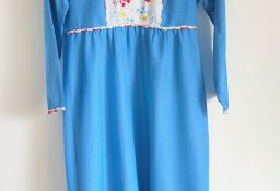 Koszula nocna niebieska S 36 haft kwiaty retro vintage bielizna piżama pidżama
