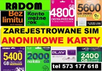 Polskie zarejestrowane karty SIM prepaid startowki zdalna rejestracja kart Radom