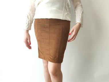 Brązowa spódnica Sister's Point XS 34 ołówkowa pencil skirt zamsz imitacja-1