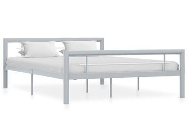 vidaXL Rama łóżka, szaro-biała, metalowa, 120 x 200 cm-1