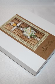 Kartka w pudełku Pierwsza Komunia Święta eko brązowa eko boho kielich i lilie-2