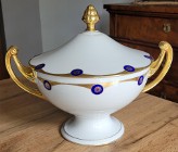 Wytworna duża waza w stylu Empire stylizowane złote uszy kobaltowy dekor