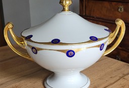 Wytworna duża waza w stylu Empire stylizowane złote uszy kobaltowy dekor