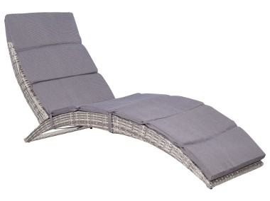 vidaXL Składany leżak z poduszką, polirattan, szary 44133-1