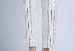 Nowe spodnie indyjskie 36 S 38 M białe wzór salwar pajama cygaretki Bollywood 
