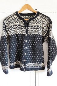 Wełniany norweski sweter vintage retro kardigan wełna wzór szary biały guziki-2