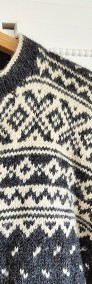 Wełniany norweski sweter vintage retro kardigan wełna wzór szary biały guziki-3