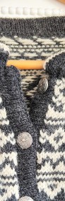 Wełniany norweski sweter vintage retro kardigan wełna wzór szary biały guziki-4