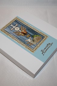 Kartka w pudełku Pierwsza Komunia Święta niebieska dla chłopca baranek i kielich-2