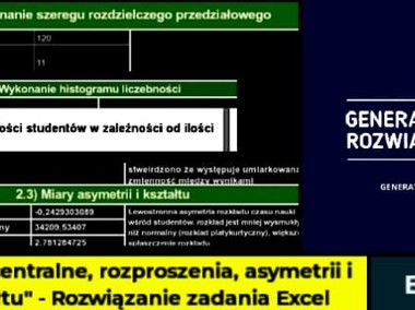 "Miary centralne, rozproszenia, asymetrii i kształtu" -Rozwiązanie zadania Excel-1