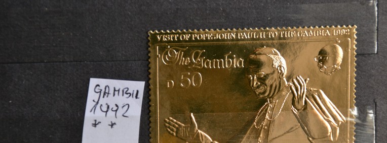 Papież Jan Paweł II Gambia I ** Złota folia  Wg Ks Chrostowskiego poz. 167-1