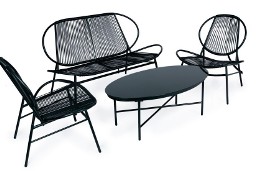  Komplet mebli ogrodowych z rattanu metalu krzesła ławka stolik czarny
