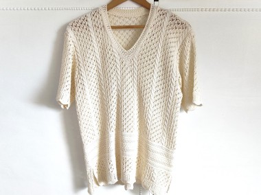 Kremowy sweter vintage ażurowy narzutka top L 40 ecru retro-1