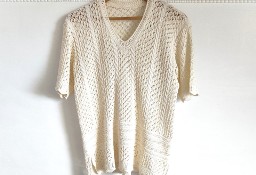 Kremowy sweter vintage ażurowy narzutka top L 40 ecru retro