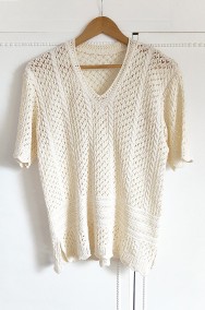 Kremowy sweter vintage ażurowy narzutka top L 40 ecru retro-2