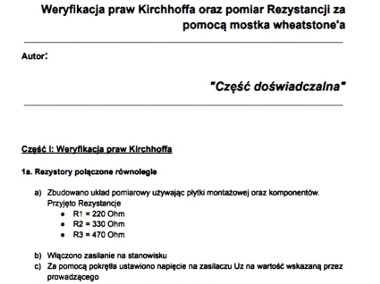 "Pomiar Rezystancji za﻿ pomocą mostka wheatstone'a" - Sprawozdanie z doświadczen-2