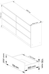 KOMODA K 160 cm 6 SZUFLAD WENGE / BIAŁA -2