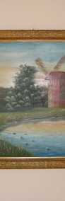 Duży, stary obraz olejny na płótnie w ramie 57x105 - Wiatrak-4