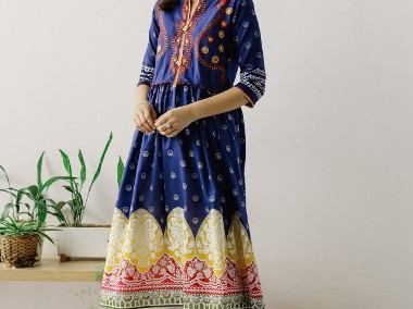 Nowa sukienka indyjska XL 42 niebieska kolorowa na lato etno boho bohemian -1