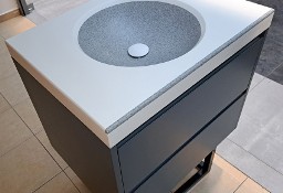 Szafka łazienkowa z owalną umywalką zintegrowaną z blatem 