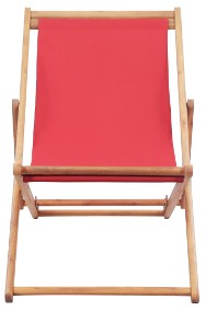 vidaXL Składany leżak plażowy, tkanina i drewniana rama, czerwony 43999-2