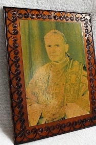 Stary mały obrazek w drewnie Święty Jan Paweł II Papież-2
