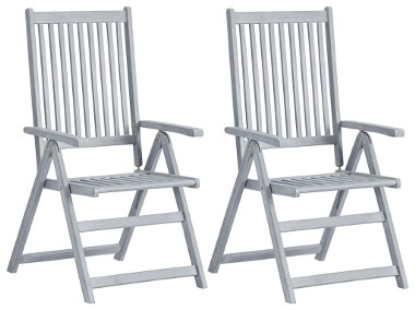 vidaXL Rozkładane krzesła ogrodowe, 2 szt, szare, lite drewno akacjowe 45938-1