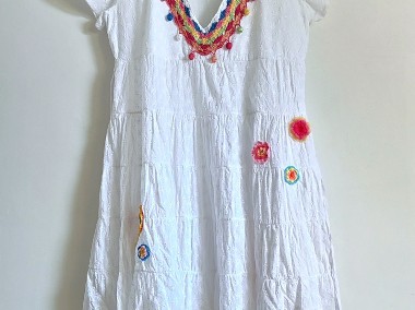 Biała sukienka Ester Elenora M 38 bawełna na lato haft kwiaty boho bohemian-1