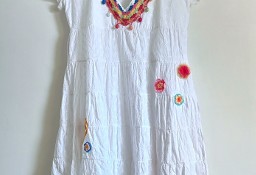 Biała sukienka Ester Elenora M 38 bawełna na lato haft kwiaty boho bohemian