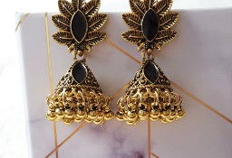 Nowe kolczyki jhumki orientalne złoty kolor czarne dzwonki boho gypsy bohemian