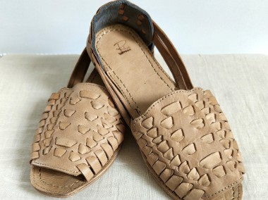 Beżowe skórzane buty sandały retro paski 39 skóra boho bohemian hippie-1